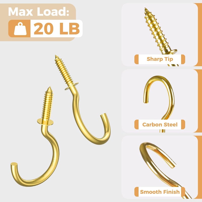 RELBRO Screw Hooks, 1-1/4 Inch Metal Screw in Cup Hooks, Gold, 50 Pcs - Image 5